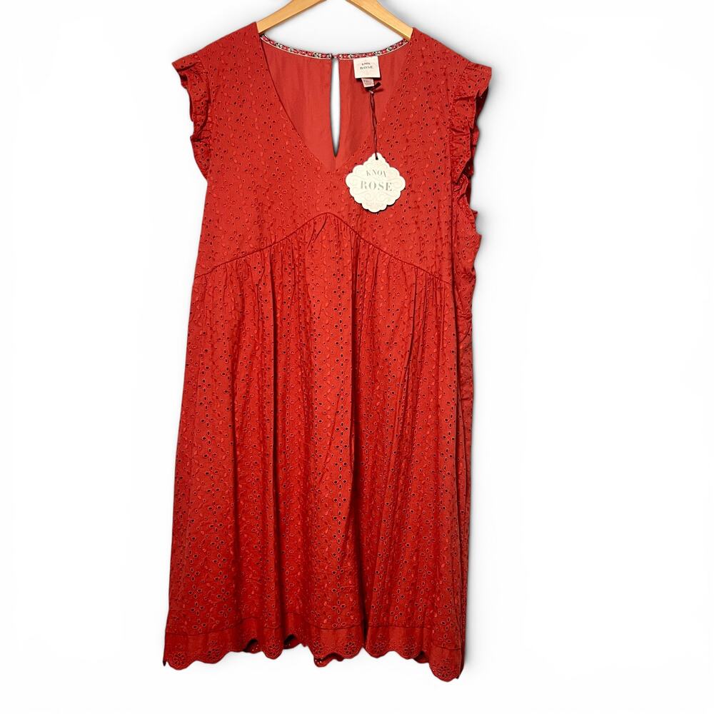 Knox Rose Desert Red Eyelet Dress Size XXL Flutter Sleeve Cottagecore Boho Midi